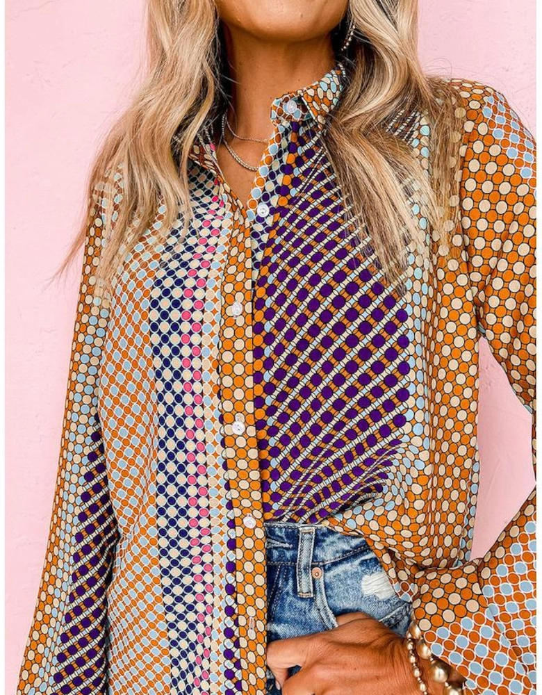 Azura Exchange Long Sleeve Dot Print Button Down Shirt