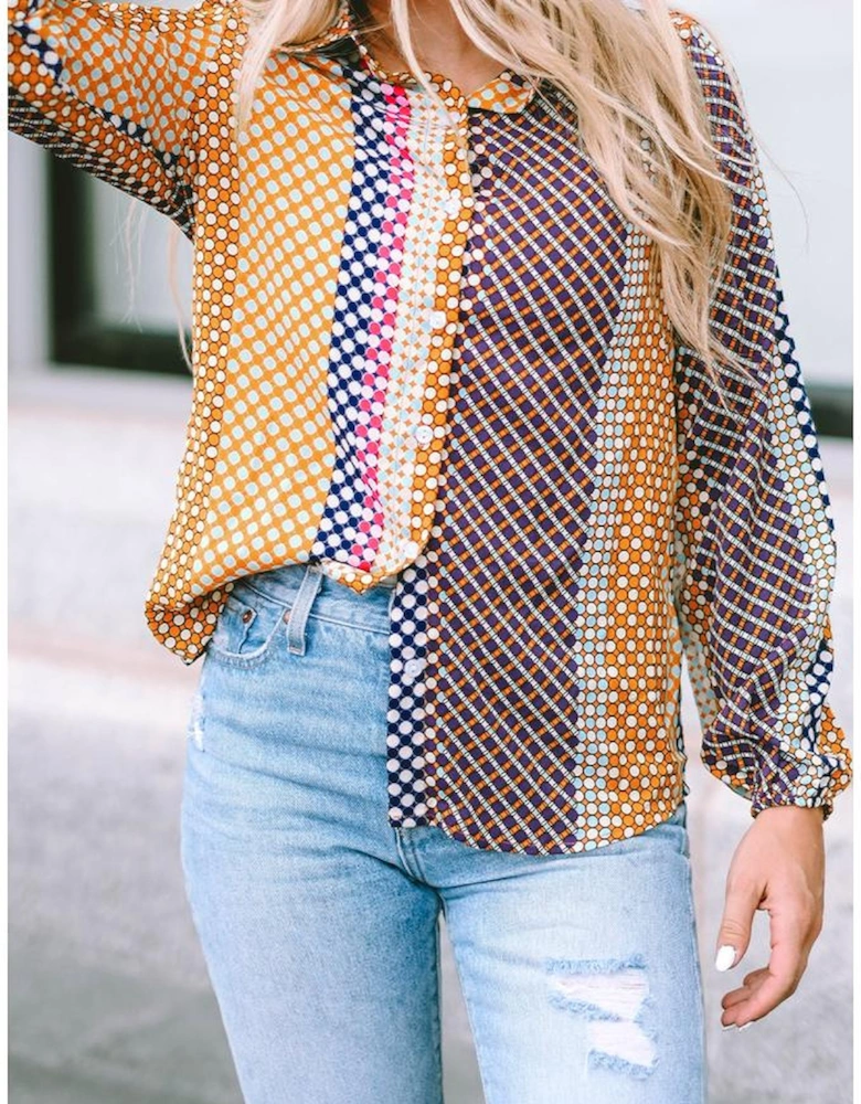 Azura Exchange Long Sleeve Dot Print Button Down Shirt