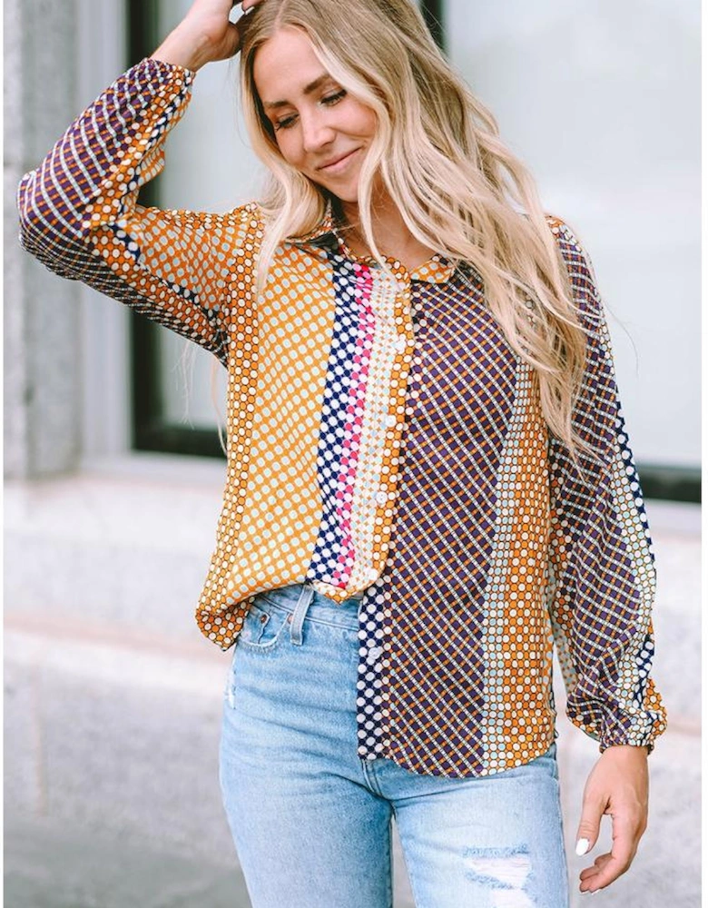 Azura Exchange Long Sleeve Dot Print Button Down Shirt