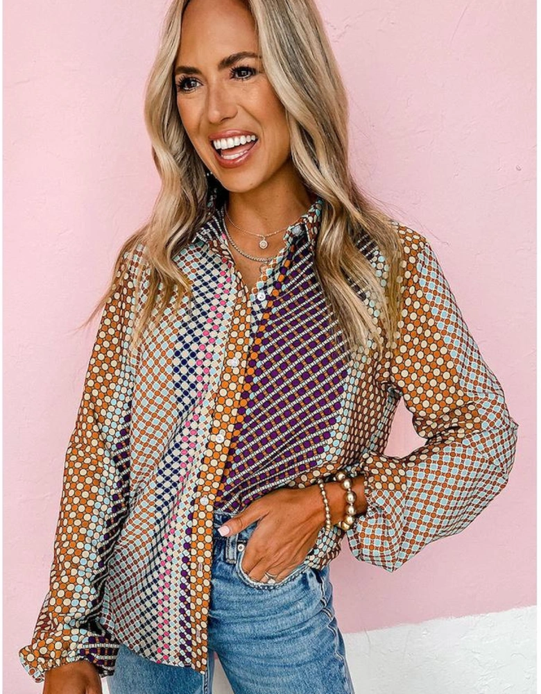 Azura Exchange Long Sleeve Dot Print Button Down Shirt