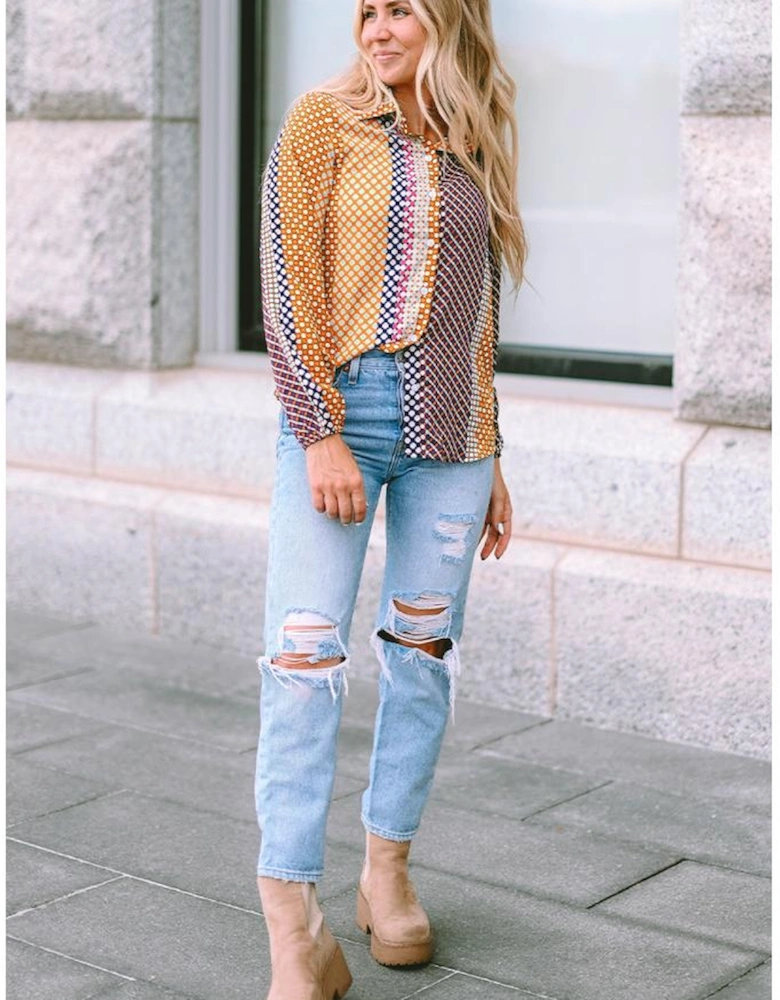 Azura Exchange Long Sleeve Dot Print Button Down Shirt