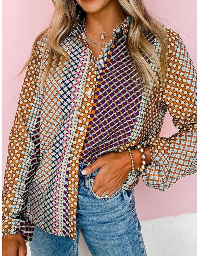 Azura Exchange Long Sleeve Dot Print Button Down Shirt
