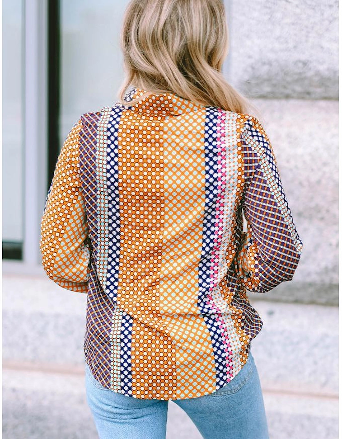 Azura Exchange Long Sleeve Dot Print Button Down Shirt