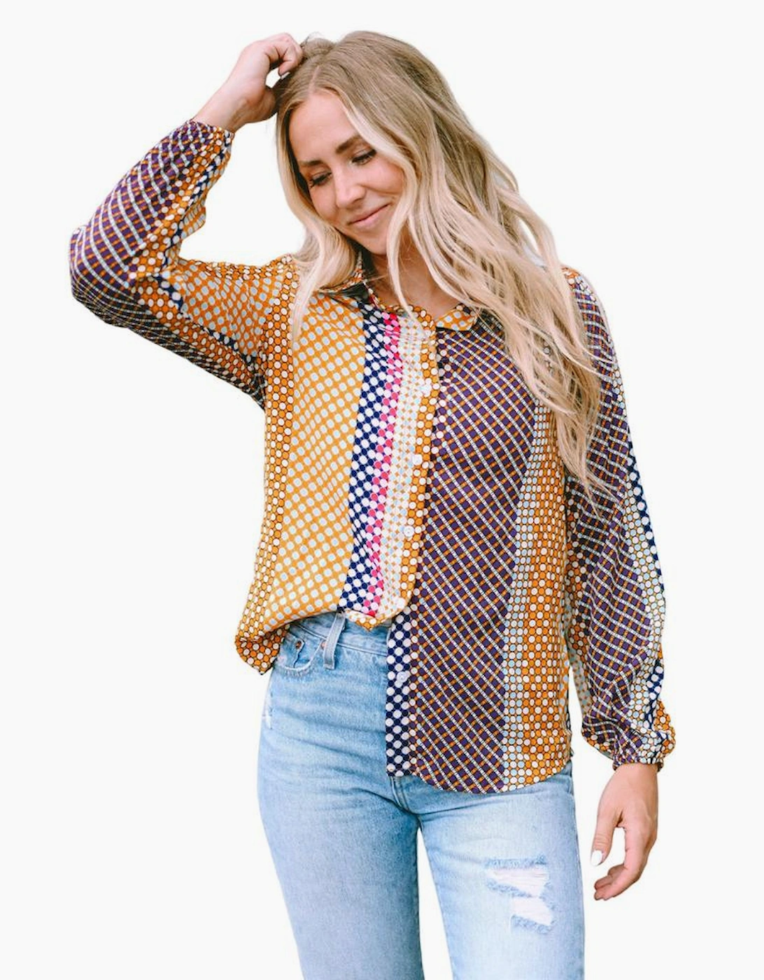 Azura Exchange Long Sleeve Dot Print Button Down Shirt