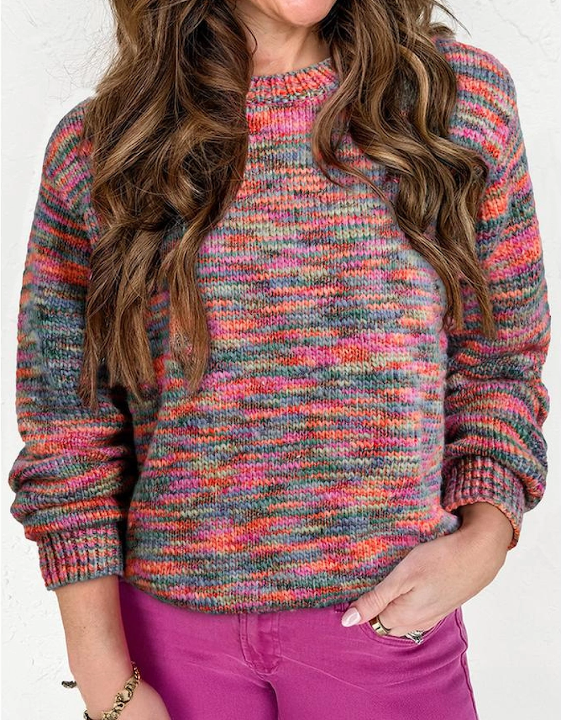 Purple Space Dye Yarn Crew Neck Sweater