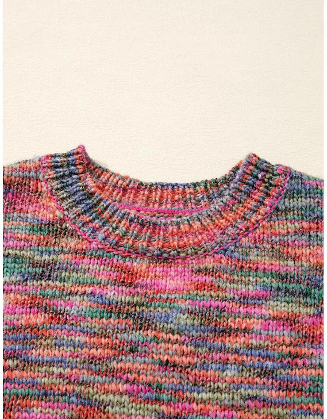 Purple Space Dye Yarn Crew Neck Sweater