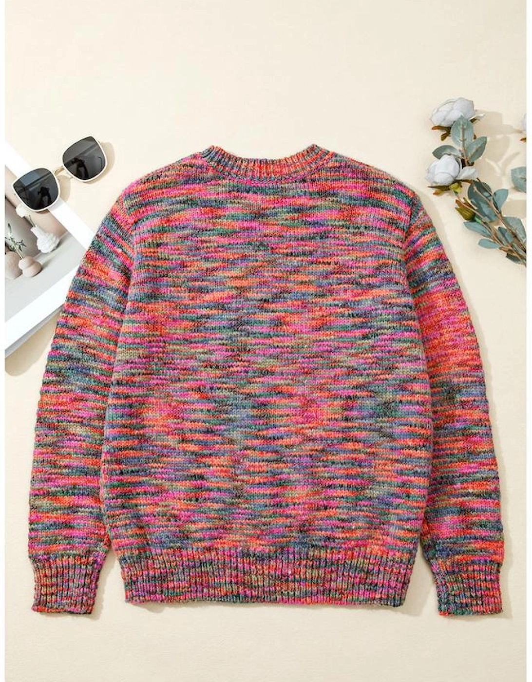 Purple Space Dye Yarn Crew Neck Sweater