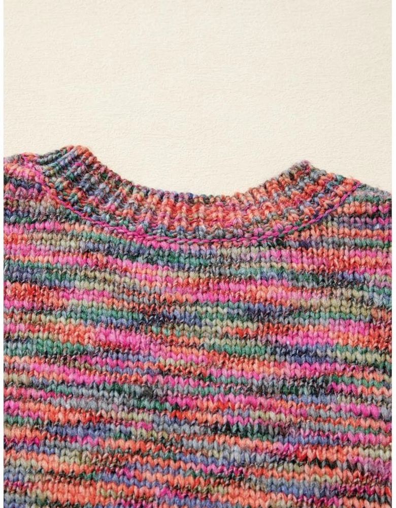 Purple Space Dye Yarn Crew Neck Sweater