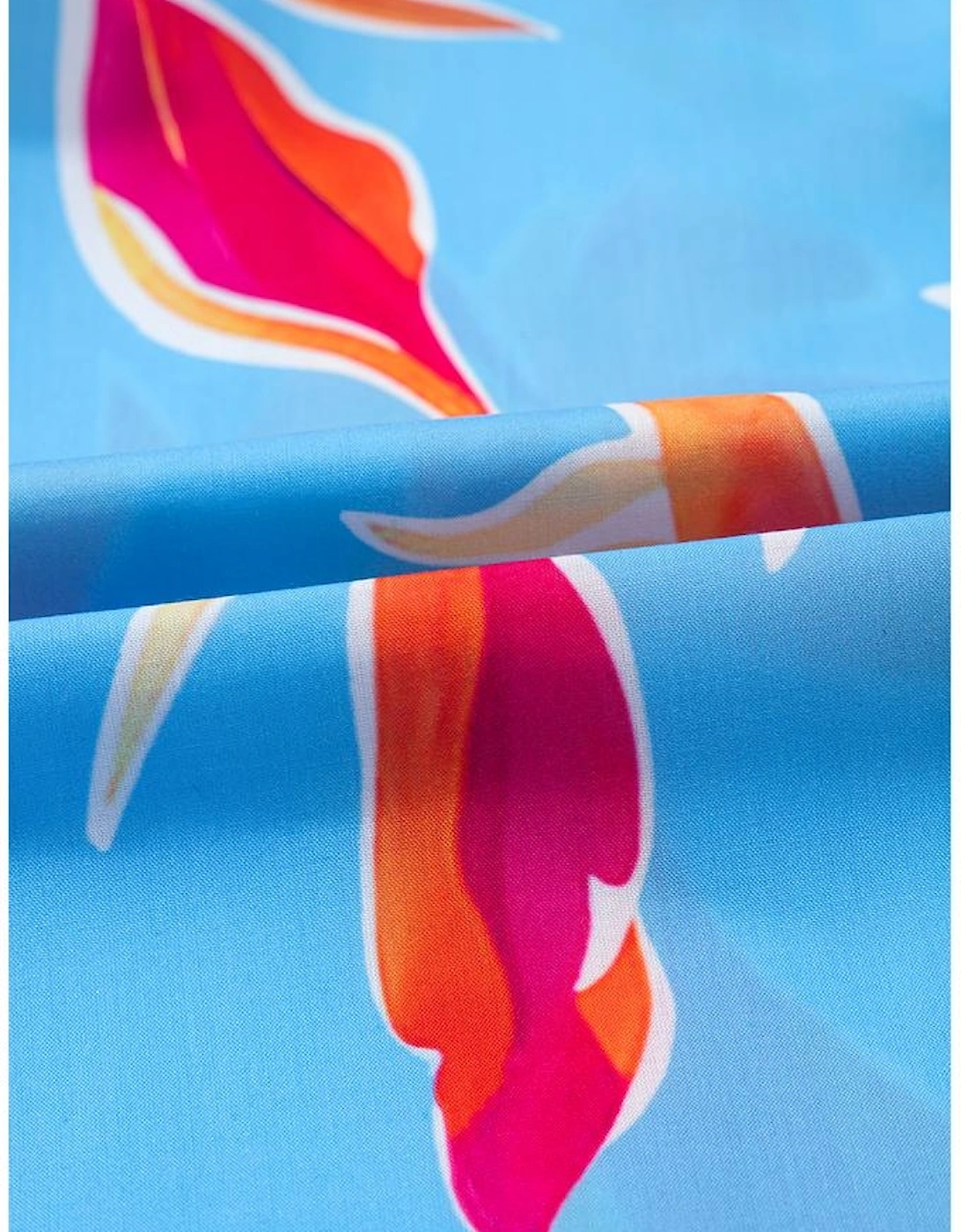 Sky Blue Floral Print V Neck Pompom Trim Flutter Sleeve Blouse