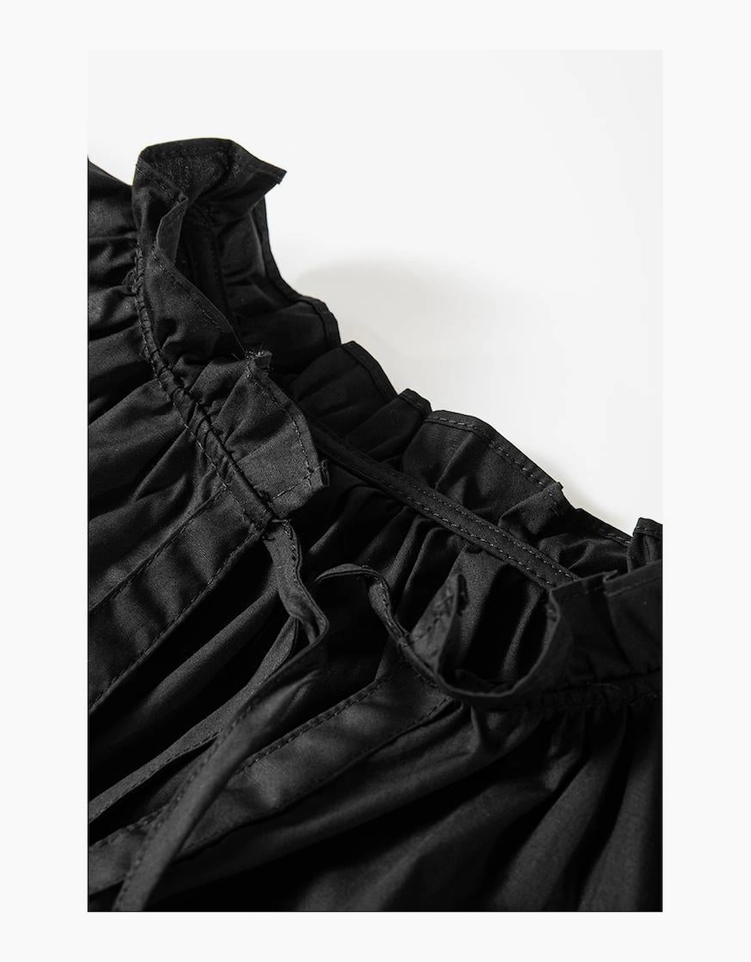 Black Ruffled Puff Short Sleeve Loose Blouse