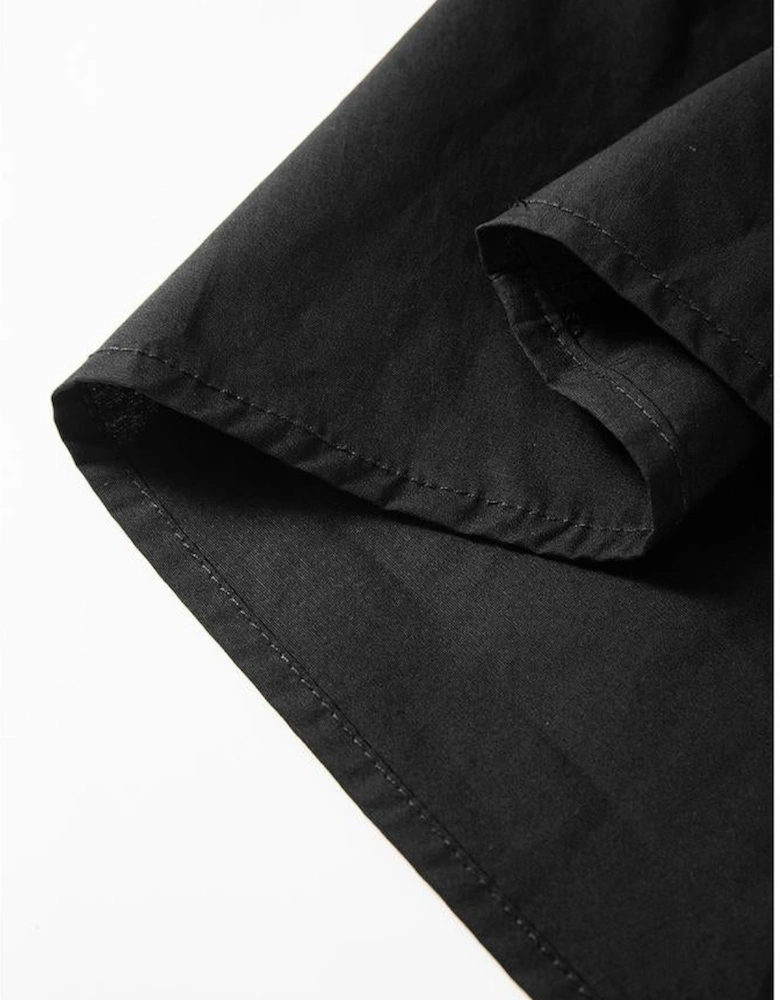 Black Ruffled Puff Short Sleeve Loose Blouse