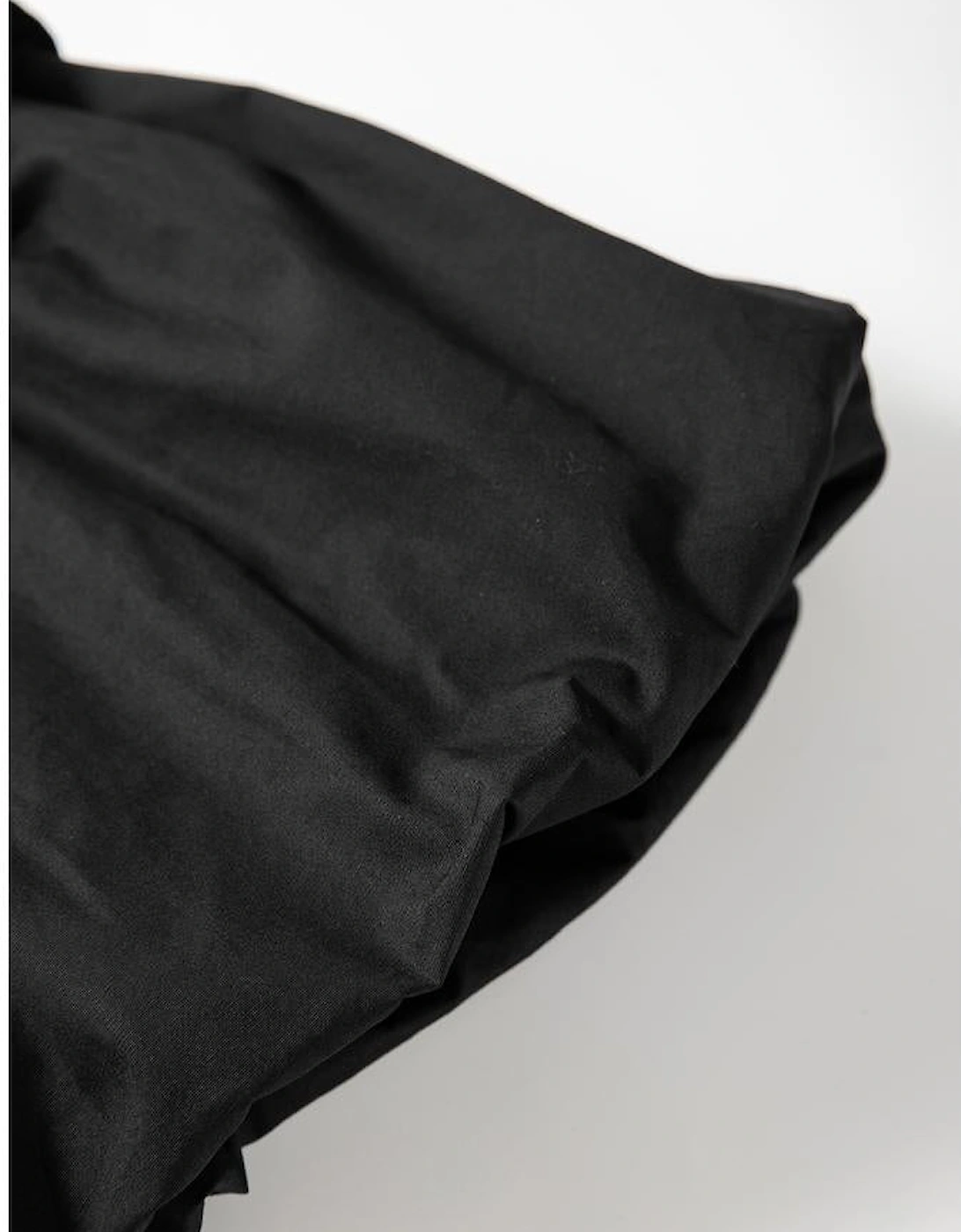 Black Ruffled Puff Short Sleeve Loose Blouse