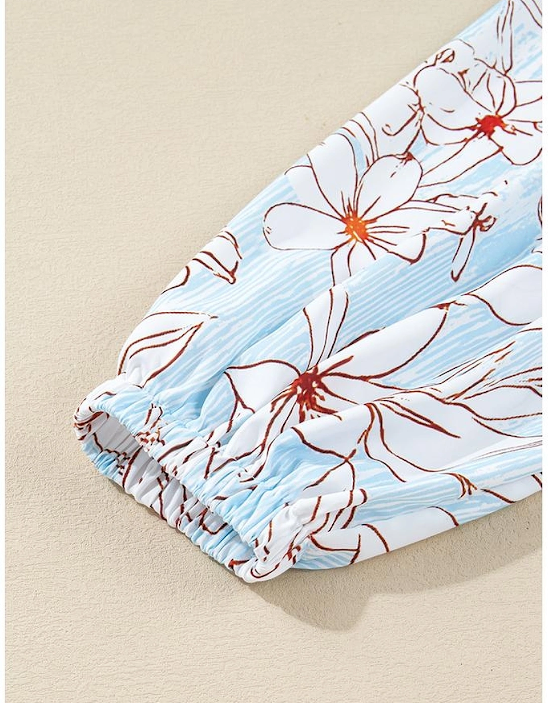 Brown Floral Print Tie Neck 3/4 Sleeve Mini Dress