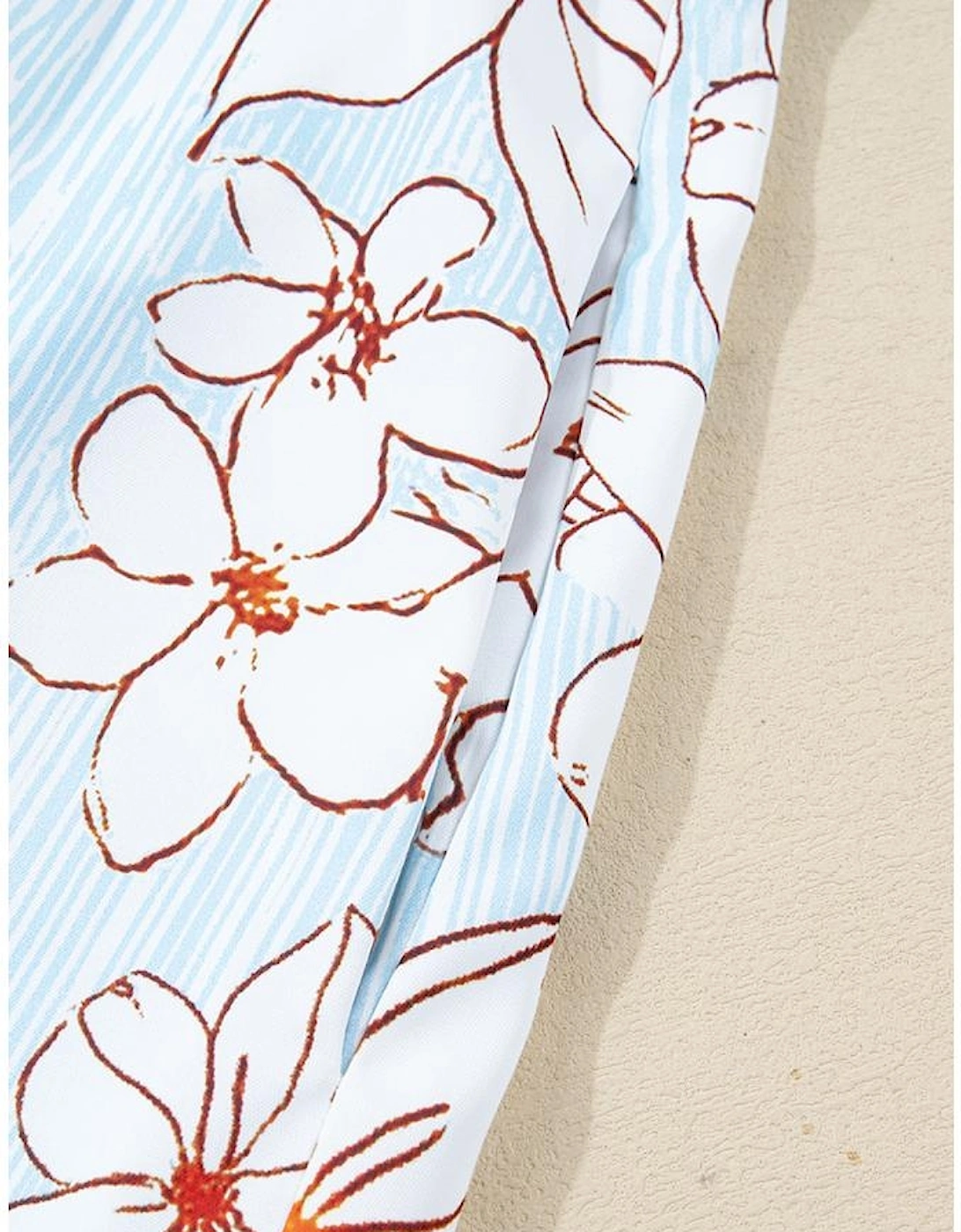 Brown Floral Print Tie Neck 3/4 Sleeve Mini Dress