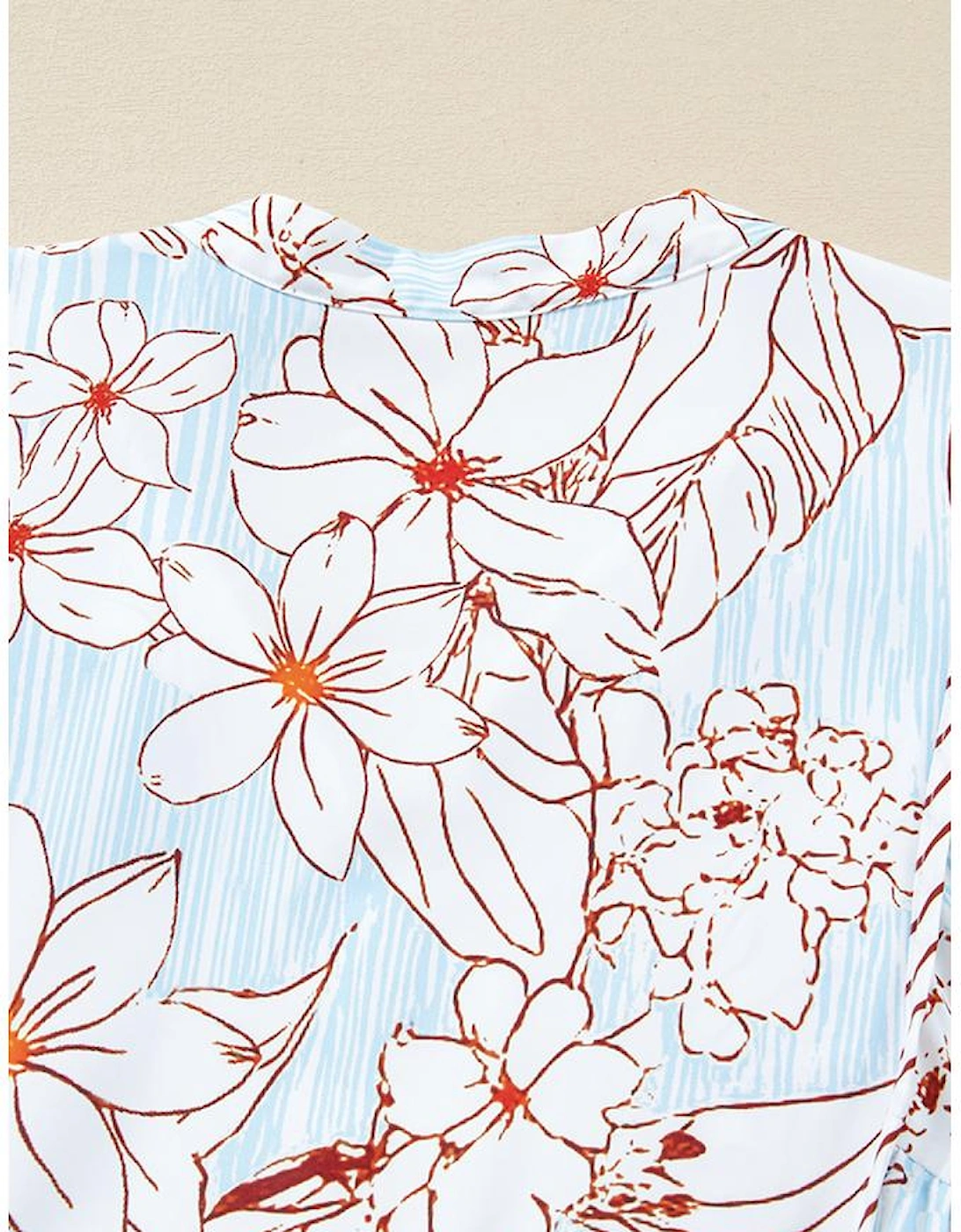 Brown Floral Print Tie Neck 3/4 Sleeve Mini Dress