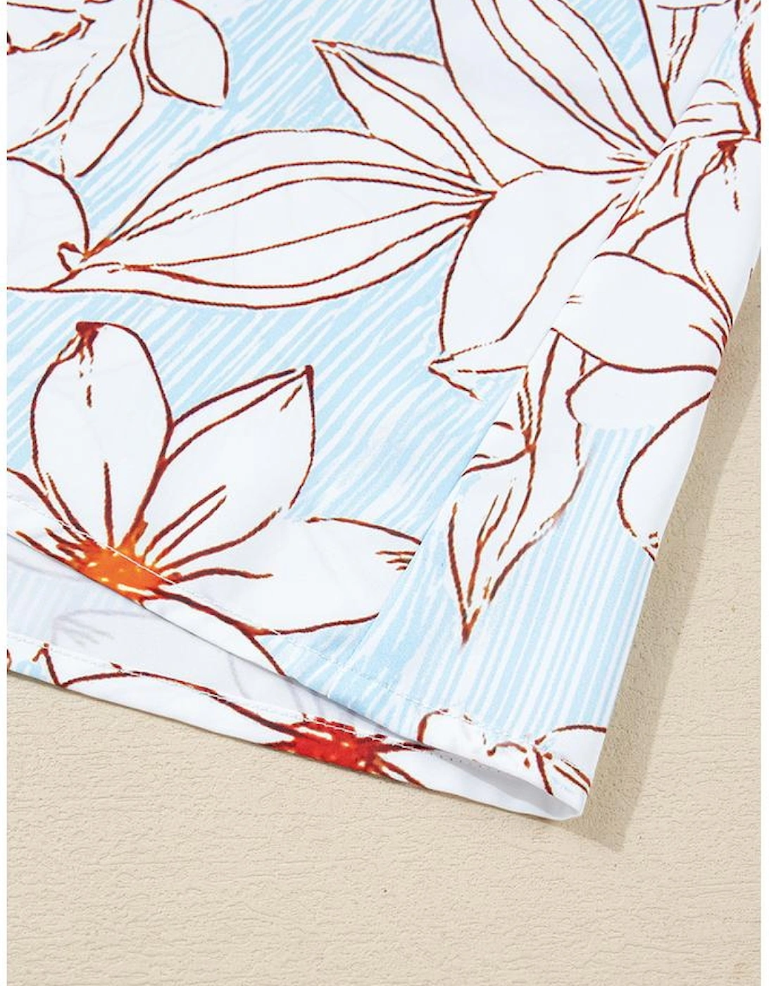 Brown Floral Print Tie Neck 3/4 Sleeve Mini Dress