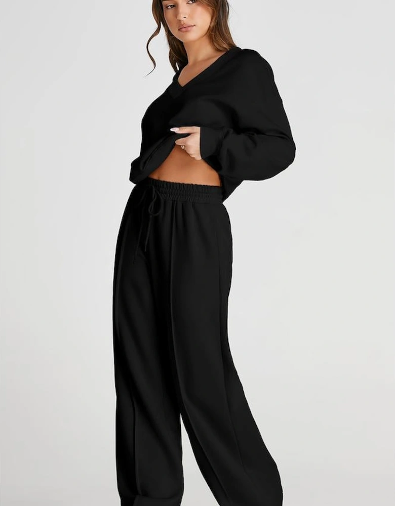 Black V Neck Cropped Seamed High Waist Sports Wear