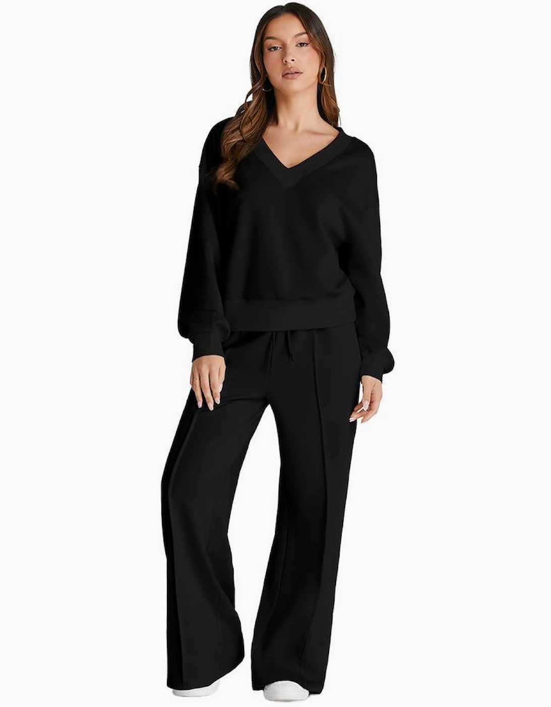 Black V Neck Cropped Seamed High Waist Sports Wear