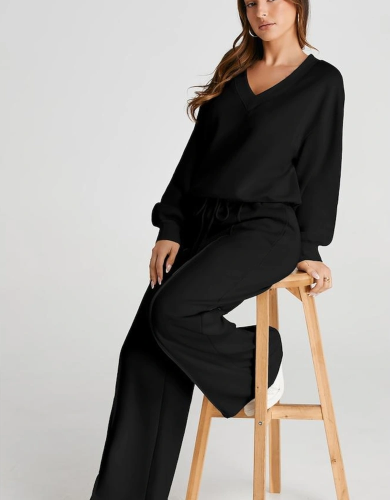 Black V Neck Cropped Seamed High Waist Sports Wear