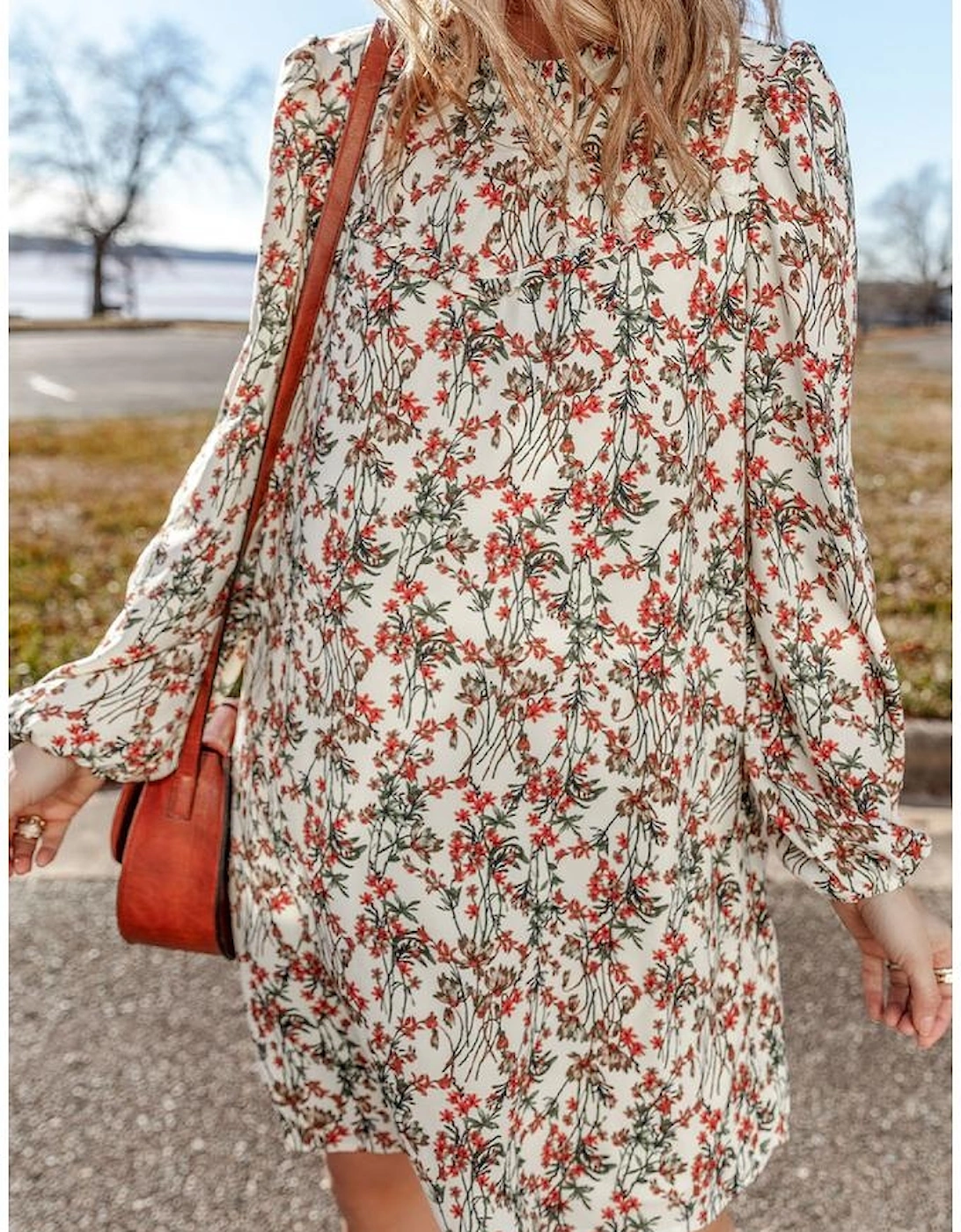White Floral Printed Long Sleeve Mini Dress, 11 of 10
