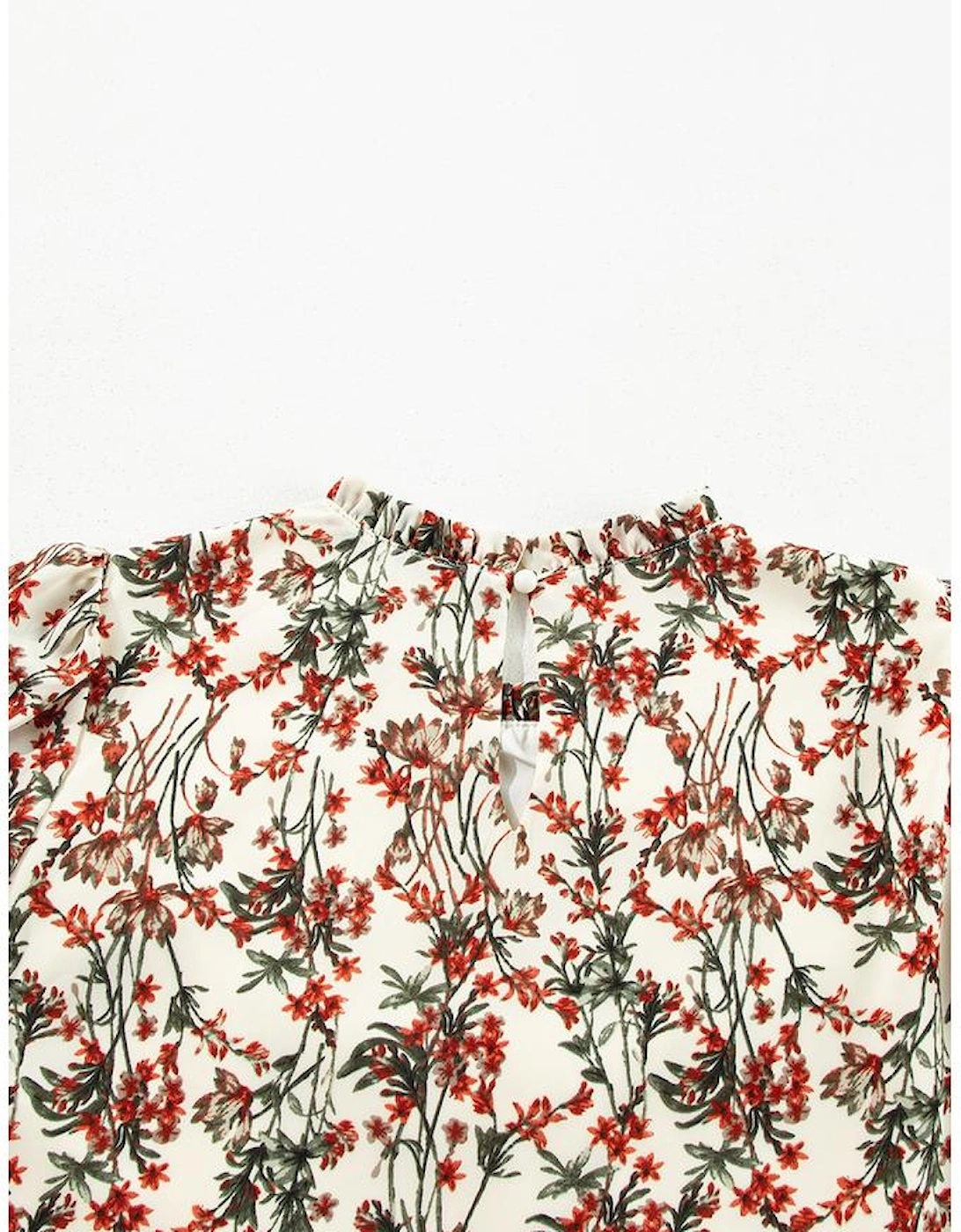 White Floral Printed Long Sleeve Mini Dress