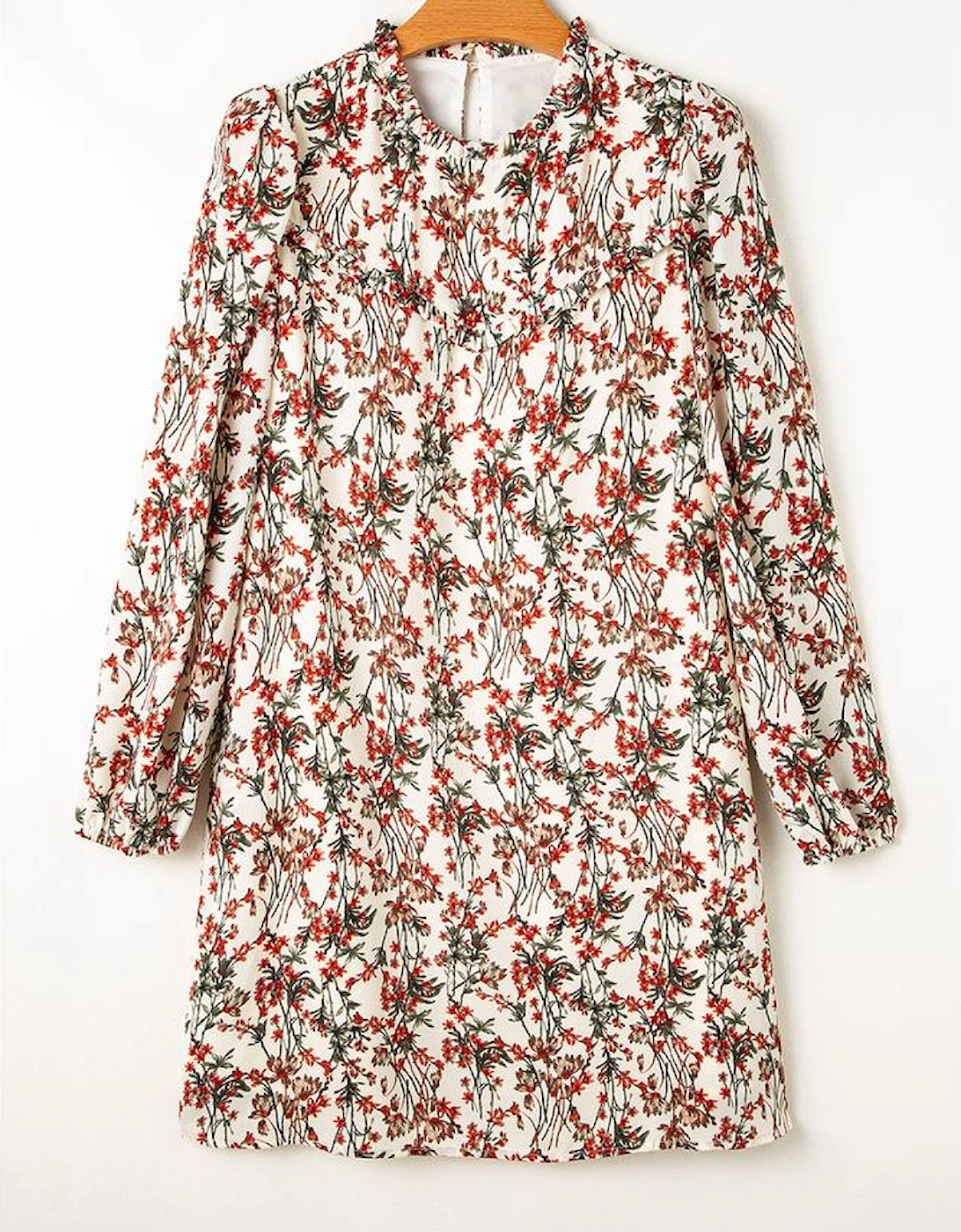 White Floral Printed Long Sleeve Mini Dress