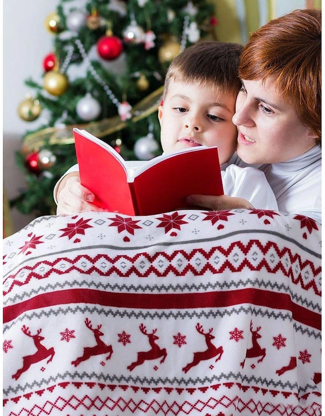 White Christmas Reindeer Snowflake Printed Sherpa Blanket