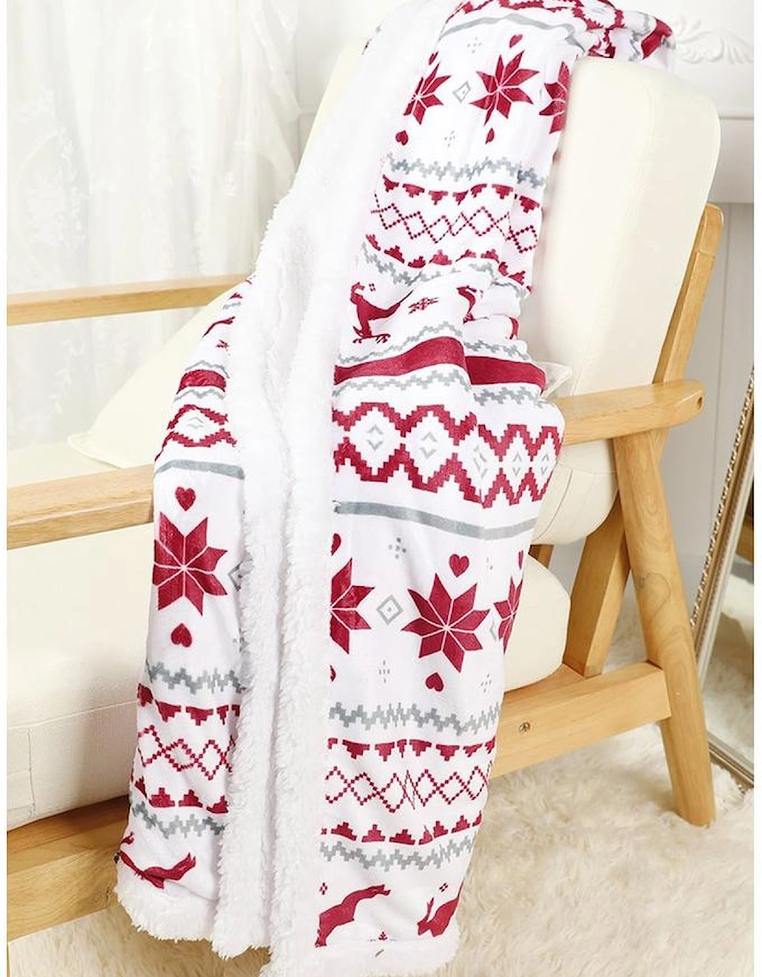 White Christmas Reindeer Snowflake Printed Sherpa Blanket