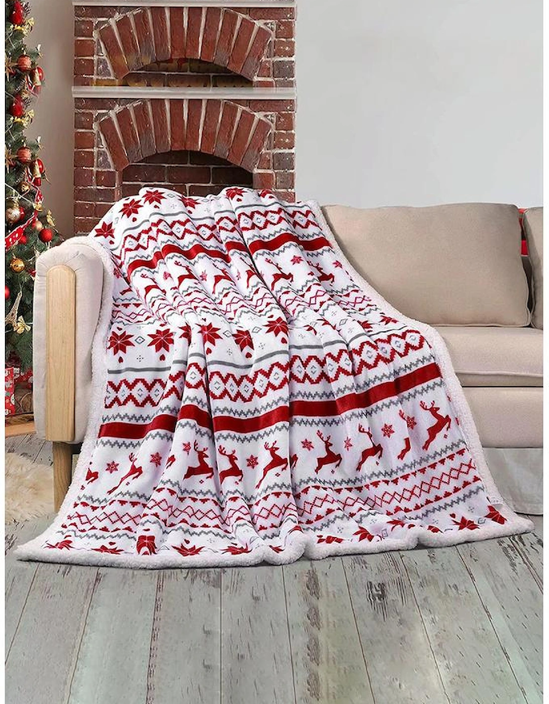 White Christmas Reindeer Snowflake Printed Sherpa Blanket