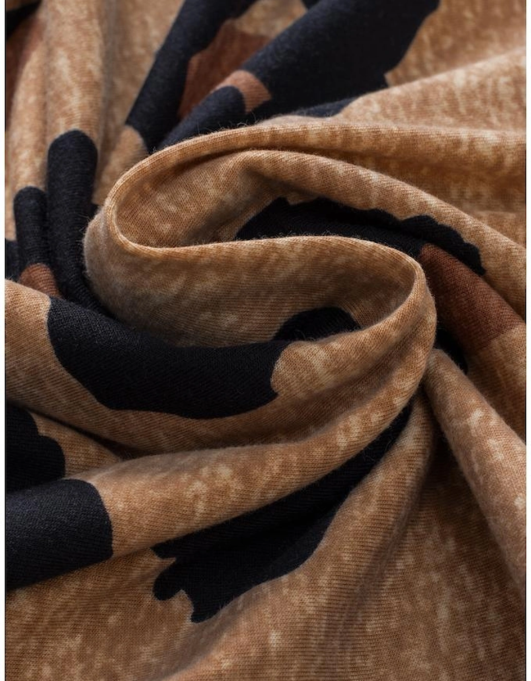 Light French Beige Leopard Folded Short Sleeve Buttoned V Neck Blouse