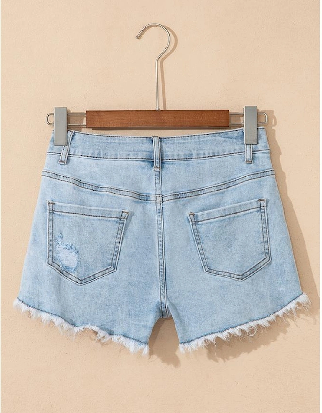 Beau Blue High Rise Distressed Raw Hem Denim Shorts