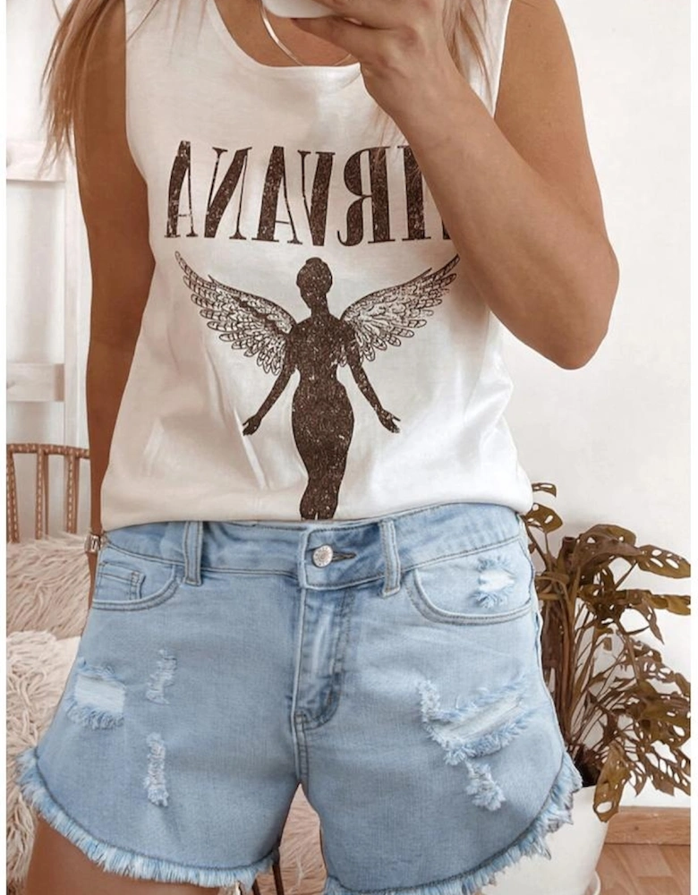 Beau Blue High Rise Distressed Raw Hem Denim Shorts