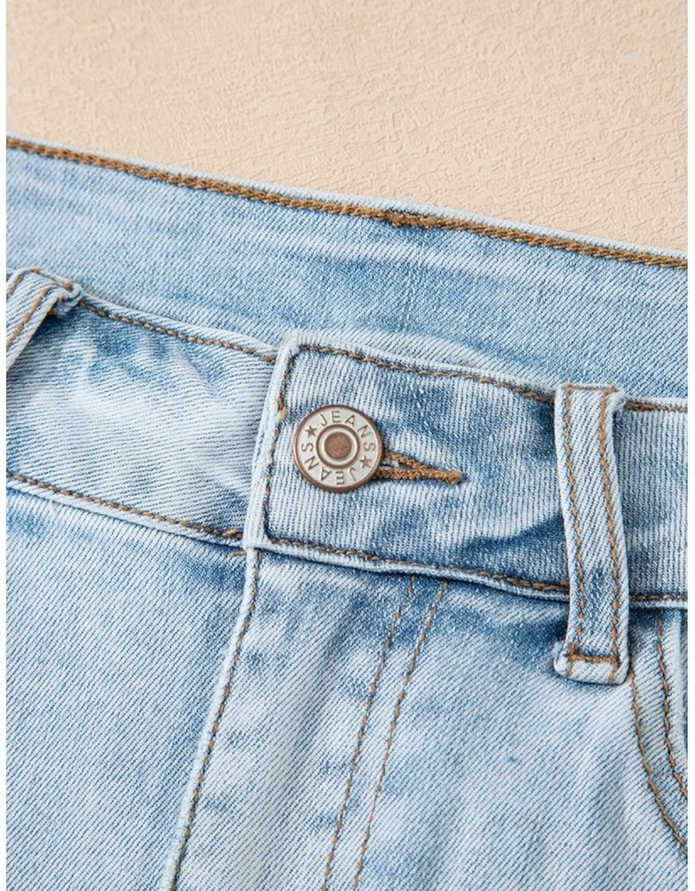 Beau Blue High Rise Distressed Raw Hem Denim Shorts