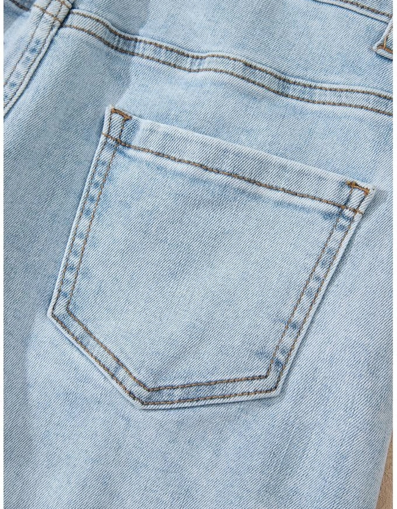 Beau Blue High Rise Distressed Raw Hem Denim Shorts