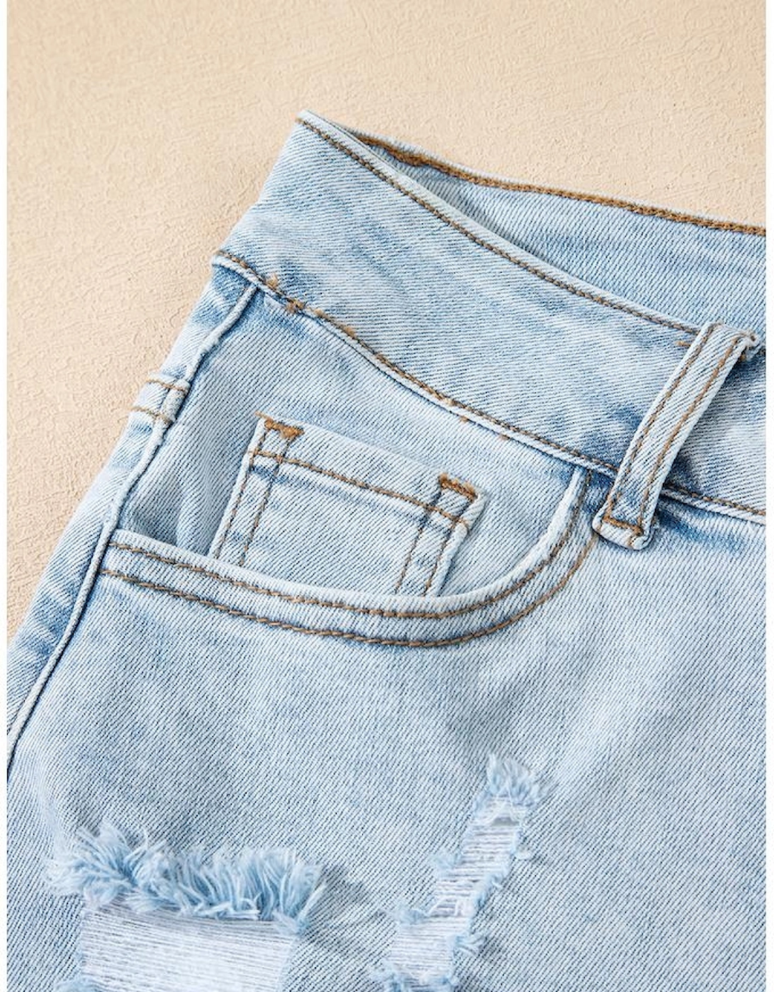 Beau Blue High Rise Distressed Raw Hem Denim Shorts