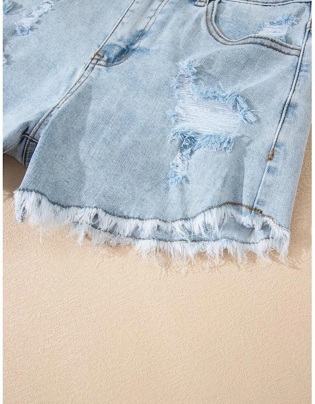 Beau Blue High Rise Distressed Raw Hem Denim Shorts