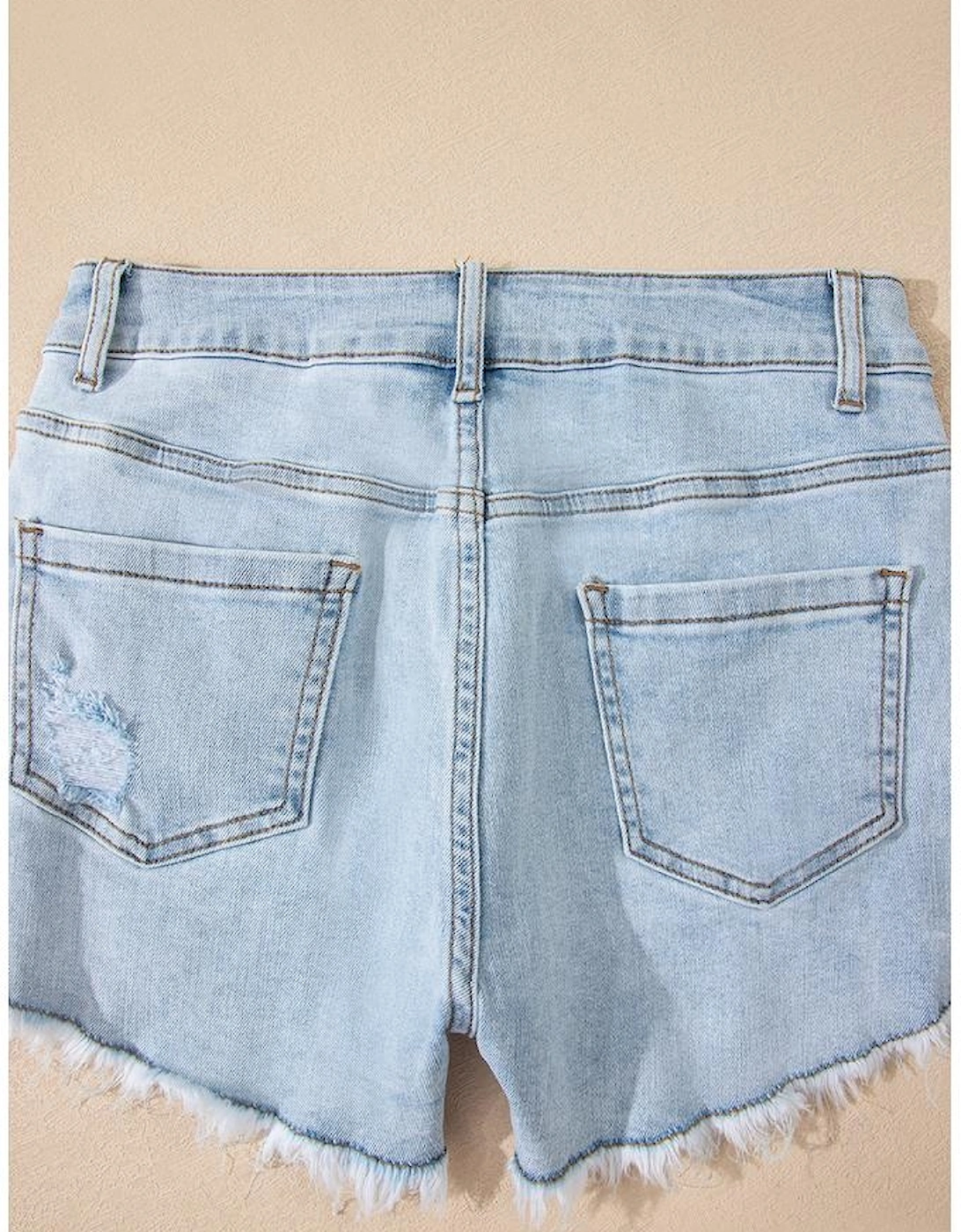 Beau Blue High Rise Distressed Raw Hem Denim Shorts