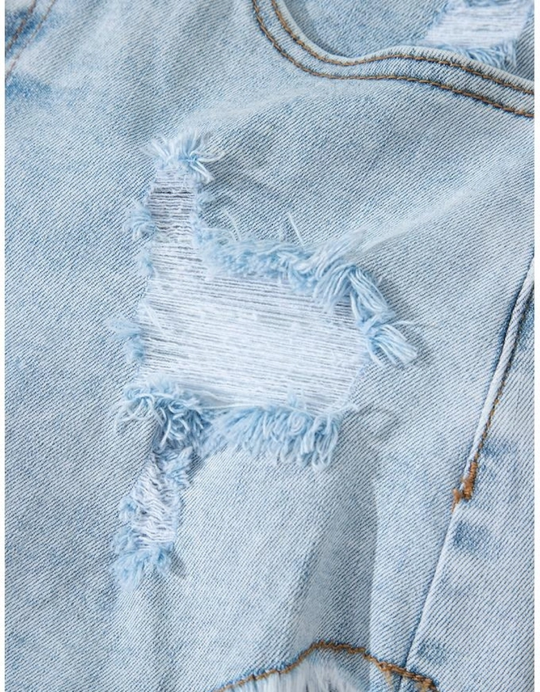 Beau Blue High Rise Distressed Raw Hem Denim Shorts