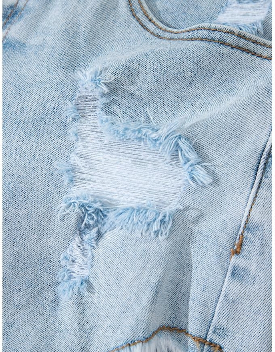 Beau Blue High Rise Distressed Raw Hem Denim Shorts