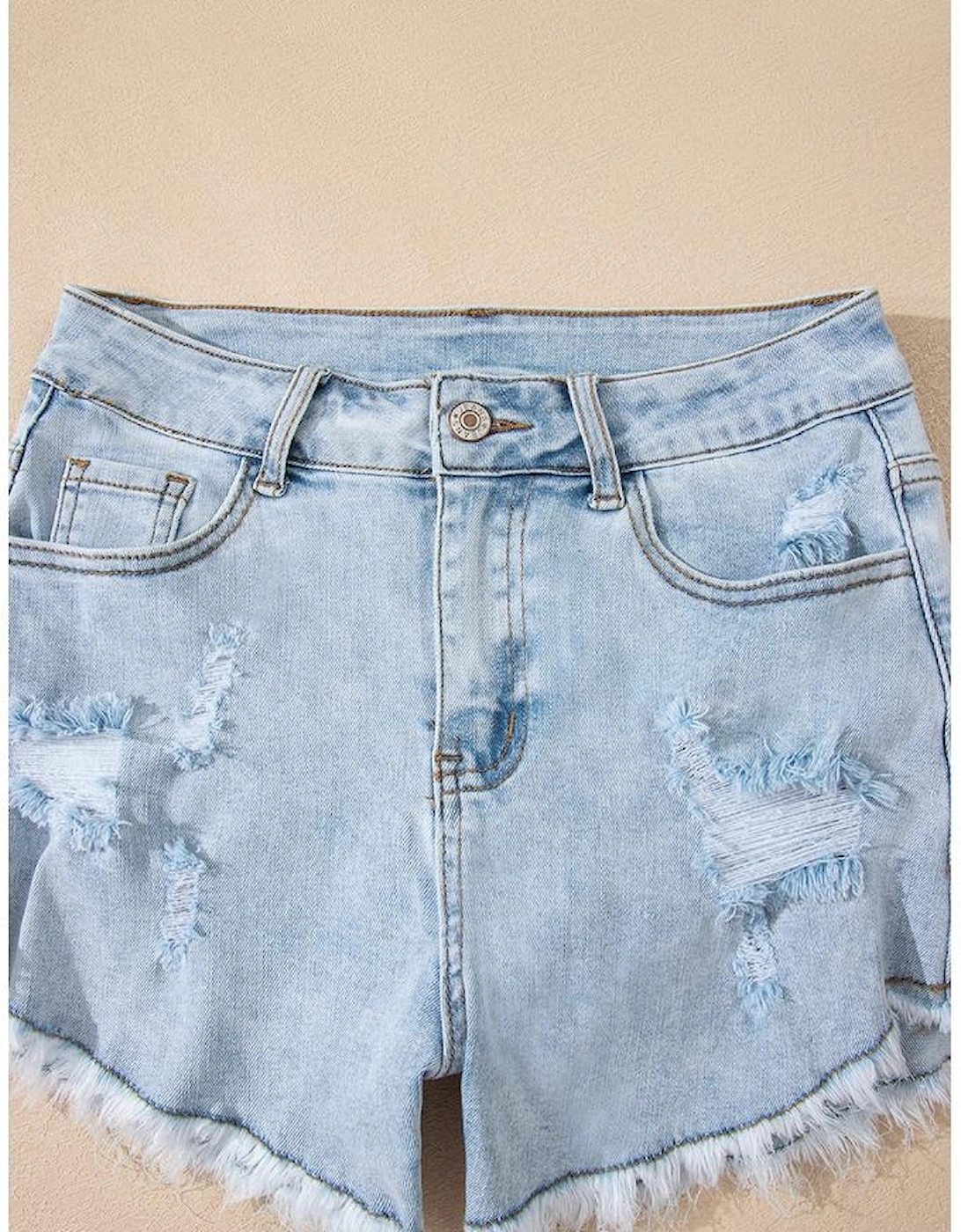 Beau Blue High Rise Distressed Raw Hem Denim Shorts