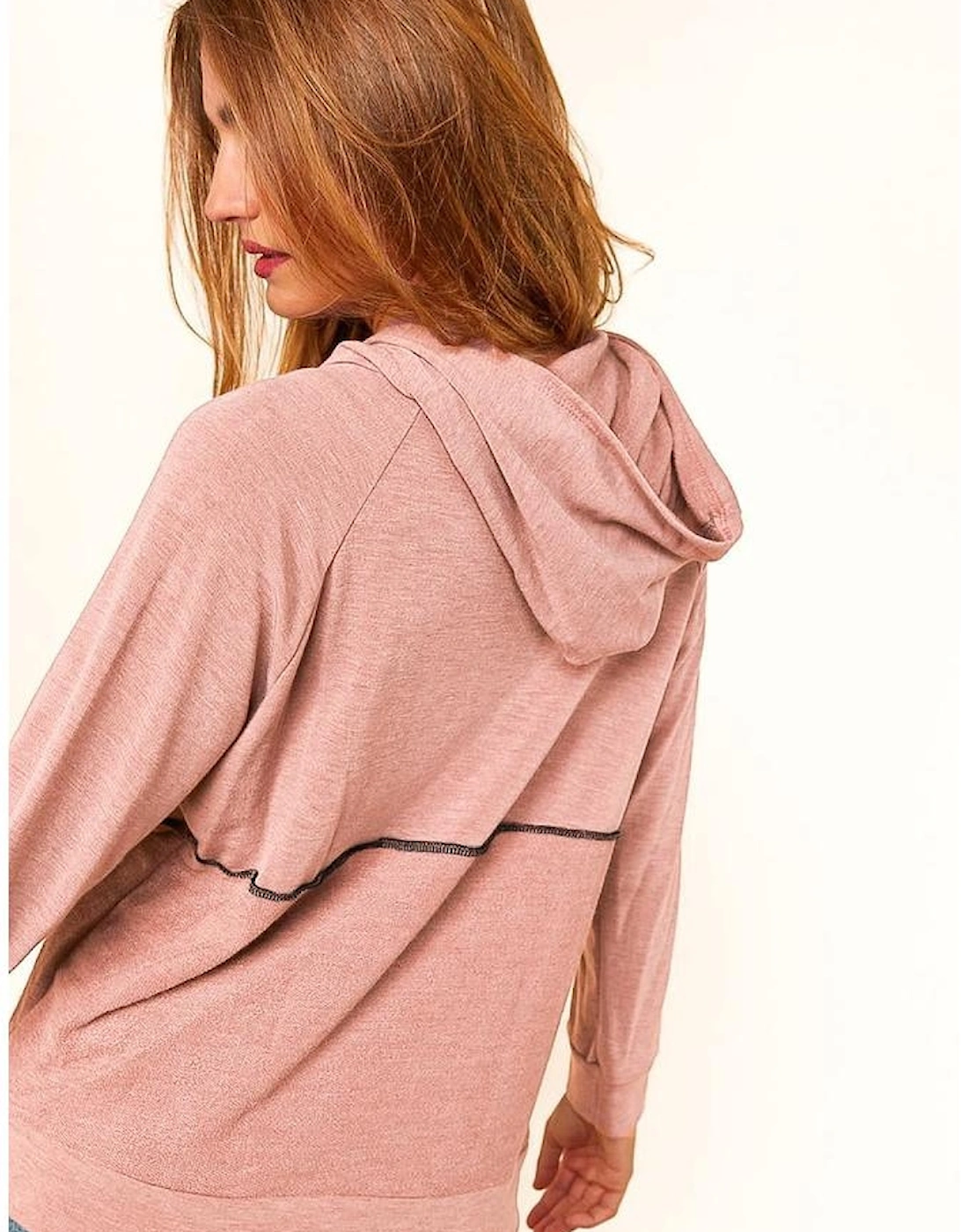 Pink Buttons Front Princess Line Out Seam Hoodie