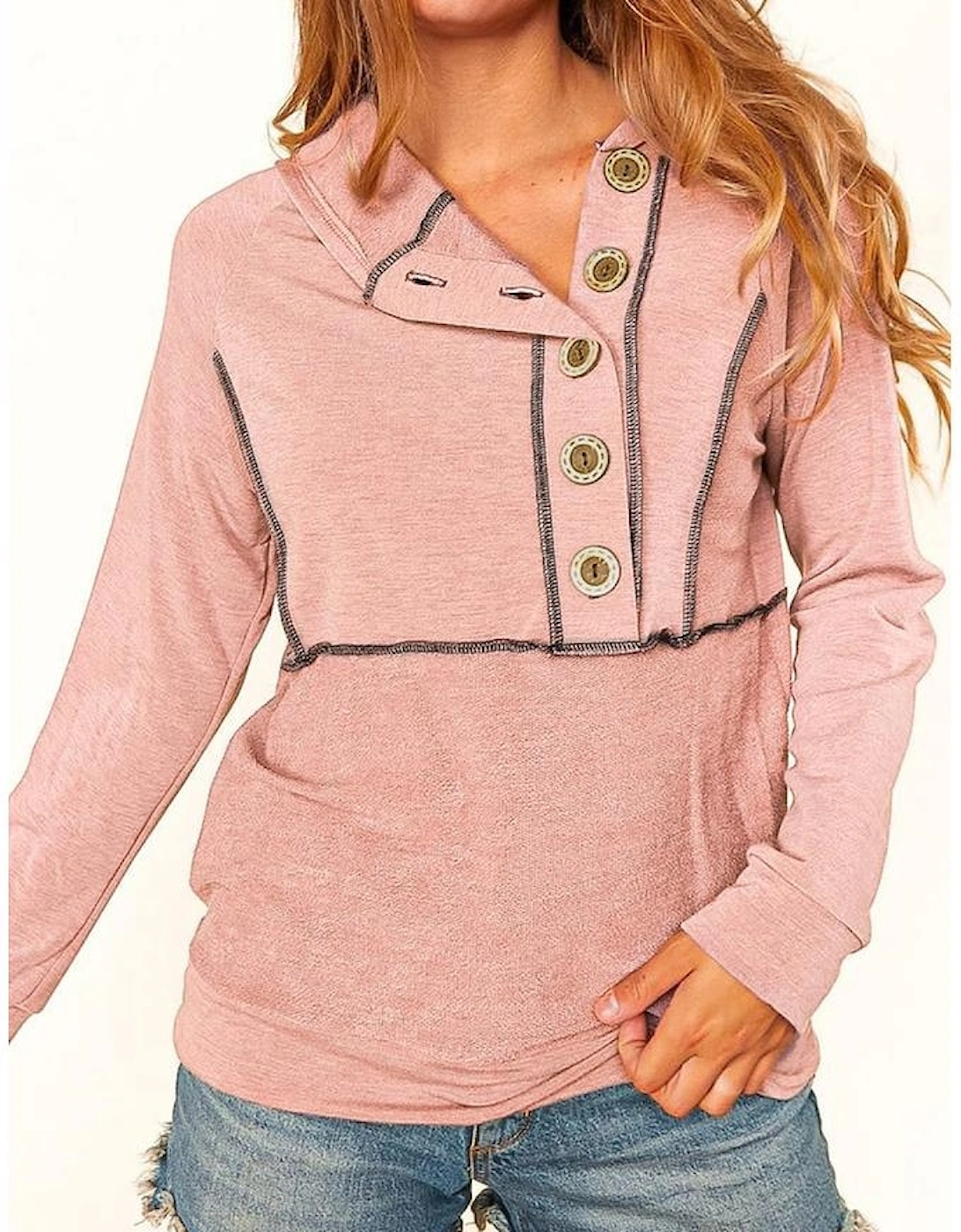Pink Buttons Front Princess Line Out Seam Hoodie, 8 of 7