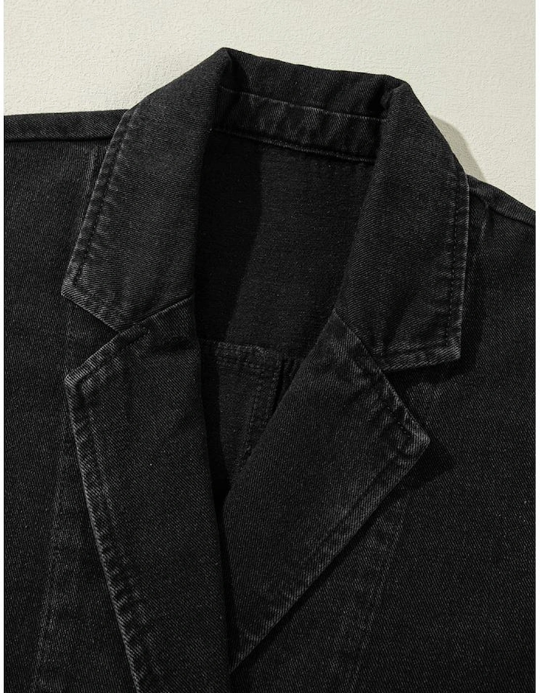Black Side Pockets Lapel Collar Denim Jacket