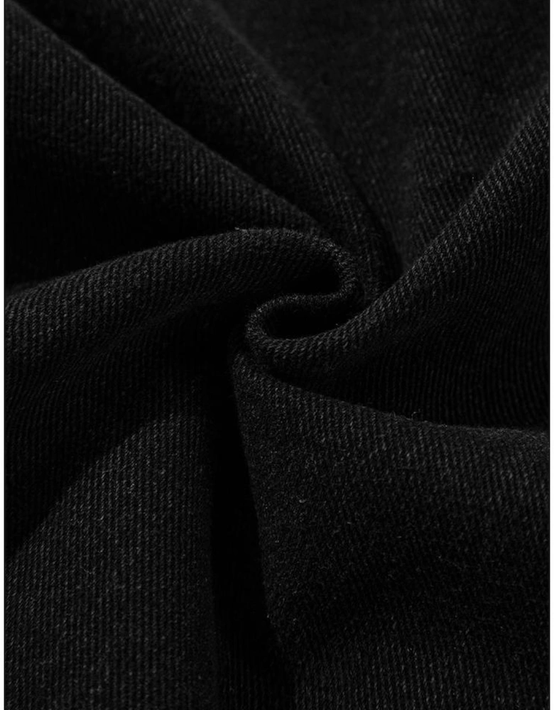 Black Side Pockets Lapel Collar Denim Jacket