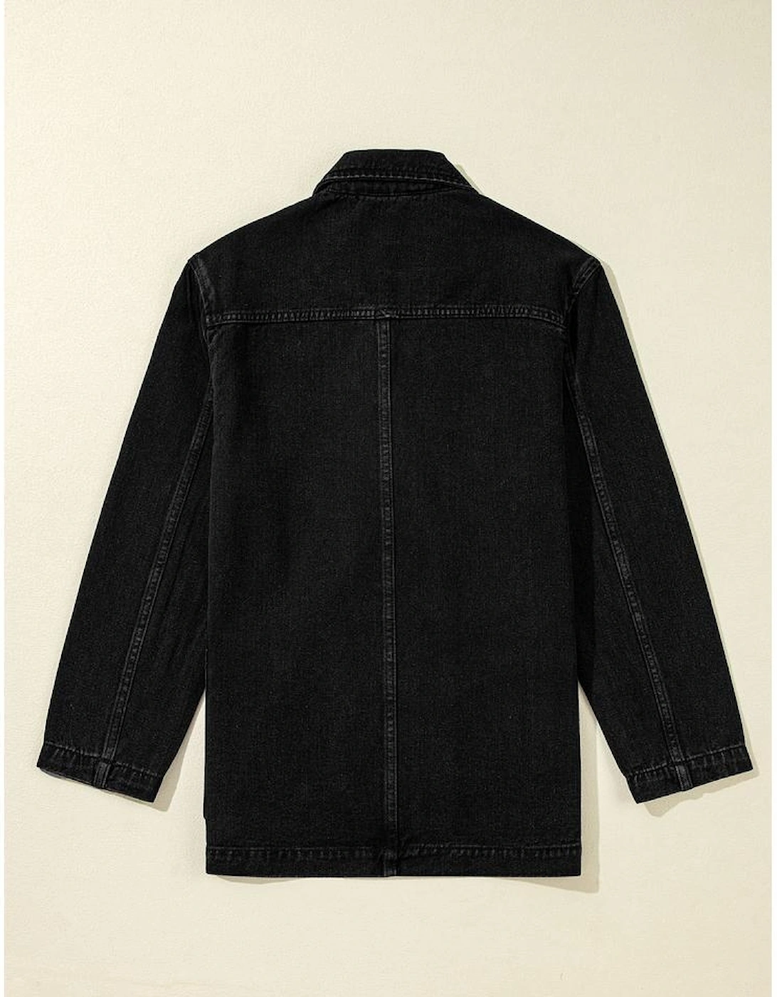 Black Side Pockets Lapel Collar Denim Jacket