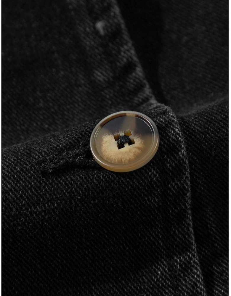 Black Side Pockets Lapel Collar Denim Jacket