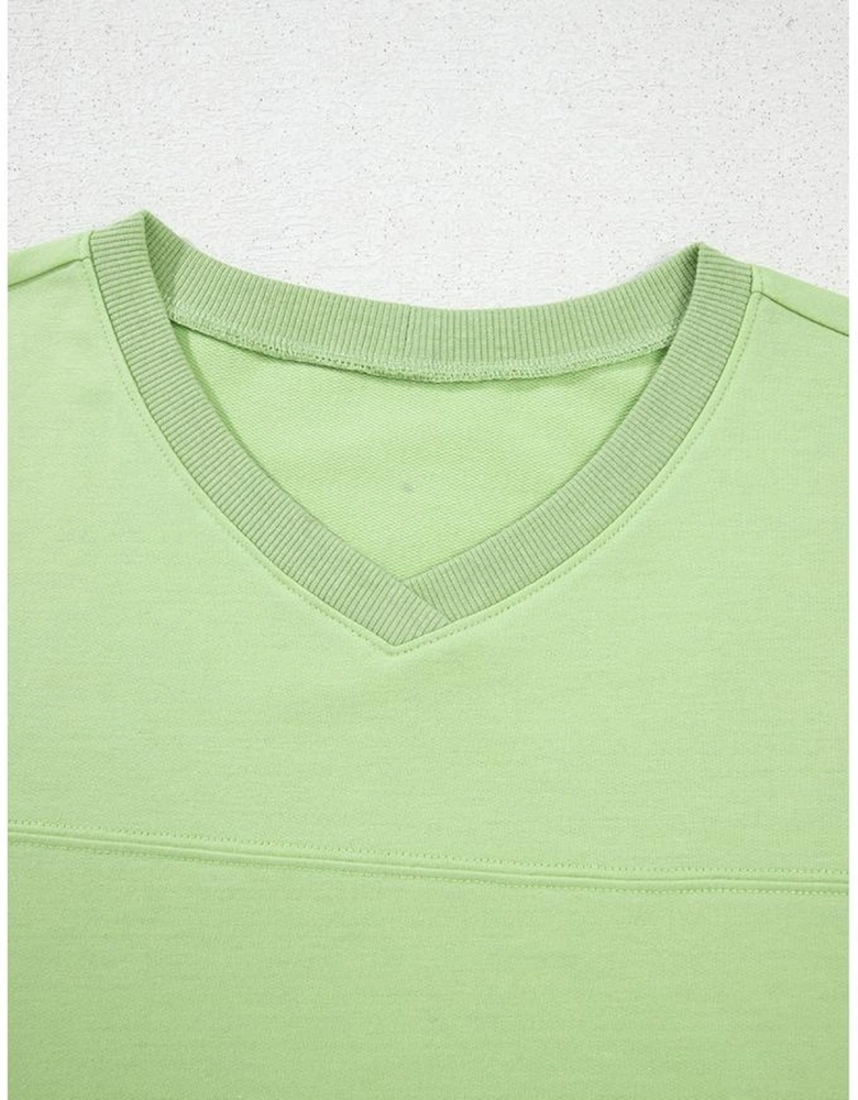 Meadow Mist Green Solid Loose V Neck Half Sleeve Tee and Shorts