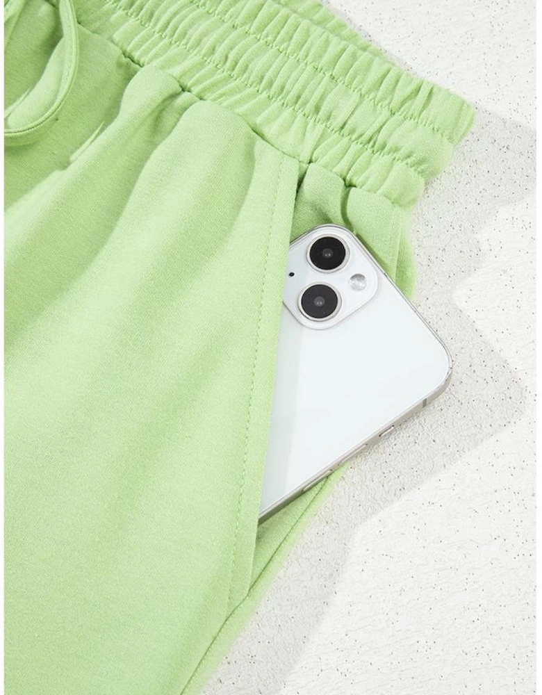 Meadow Mist Green Solid Loose V Neck Half Sleeve Tee and Shorts