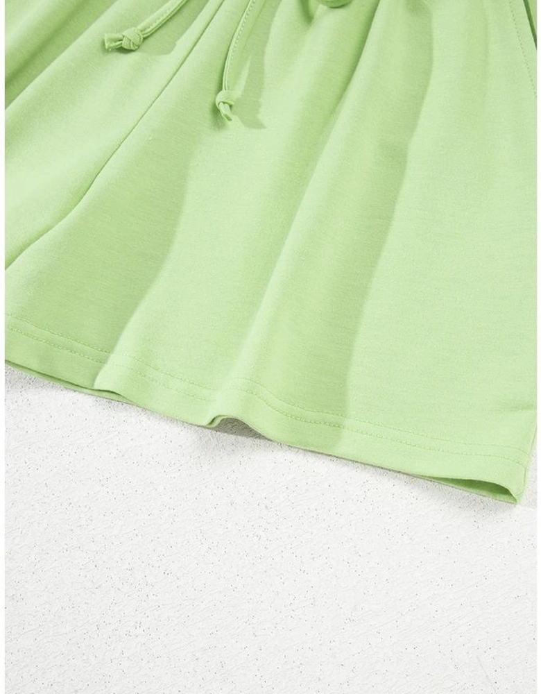 Meadow Mist Green Solid Loose V Neck Half Sleeve Tee and Shorts