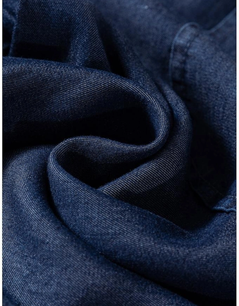 Sail Blue Side Pockets Frilled Smocked High Waist Wide Leg Jeans